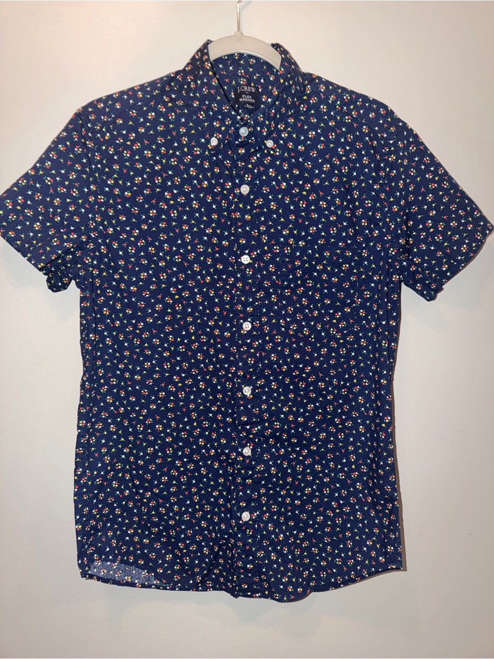 J. Crew Navy Short-Sleeve Button-Down with Mini Floral Print size Small Preppy